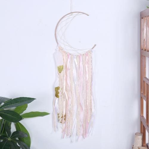 Mode Dreamcatcher, plume, avec lacet & Nylon & fer, lune, fait à la main, pour la maison et le bureau, couleurs mélangées, 600mm, Vendu par PC