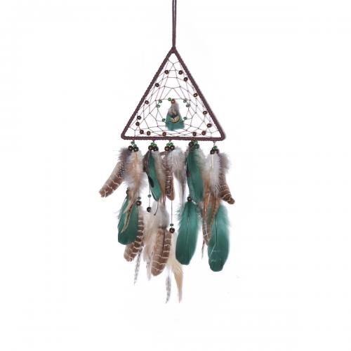 Mode Dreamcatcher, plume, avec Canne & Nylon & fer, triangle, fait à la main, pour la maison et le bureau, couleurs mélangées, 500mm, Vendu par PC