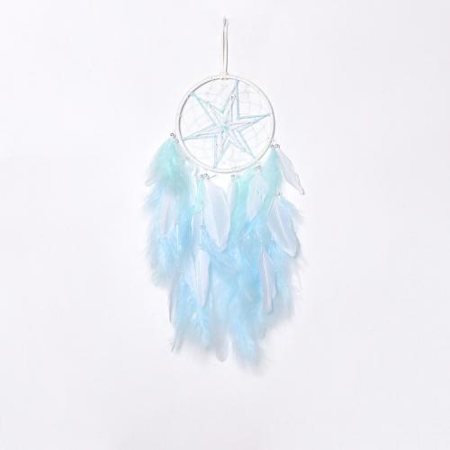 Mode Dreamcatcher, plume, avec Canne & Nylon & fer, fait à la main, pour la maison et le bureau, bleu, 500mm, Vendu par PC