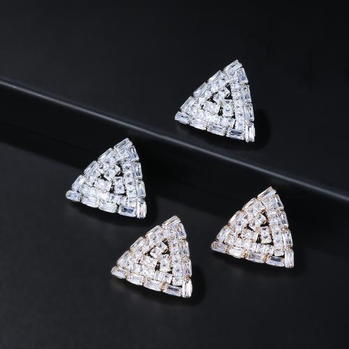 Cubic Zirconia Micro Pave Brass Earring, Triangle, fashion jewelry & micro pave cubic zirconia & for woman [