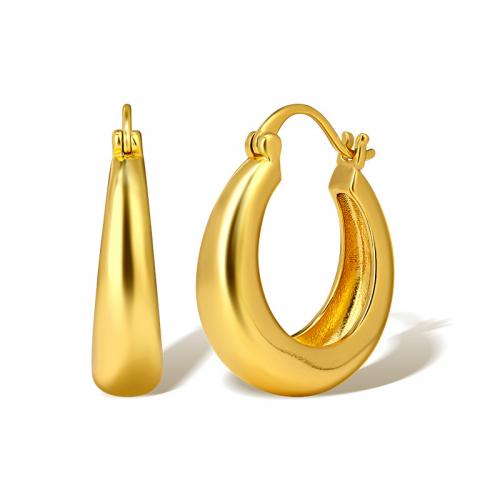 Brass Hoop Earring, real gold plated, for woman, golden 