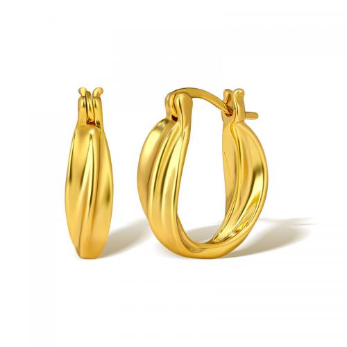 Brass Hoop Earring, real gold plated, for woman, golden 