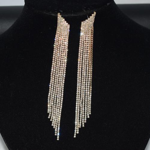 Fashion Fringe Earrings, Messing, goldfarben plattiert, Modeschmuck & für Frau & mit Strass, goldfarben, 116x7mm, verkauft von Paar