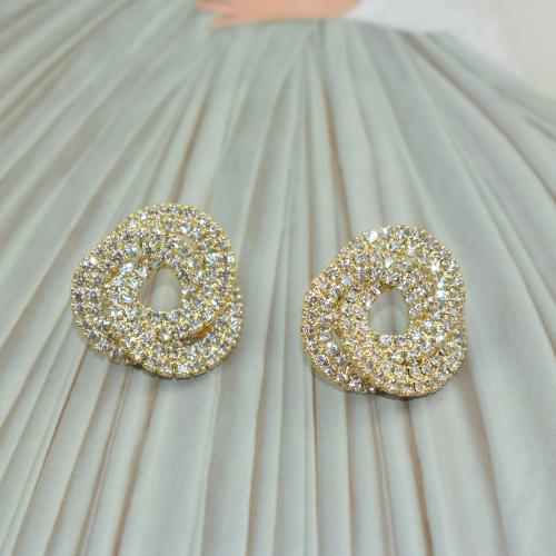 Rhinestone Brass Stud Earring, plated, fashion jewelry & for woman & with rhinestone 20mm 