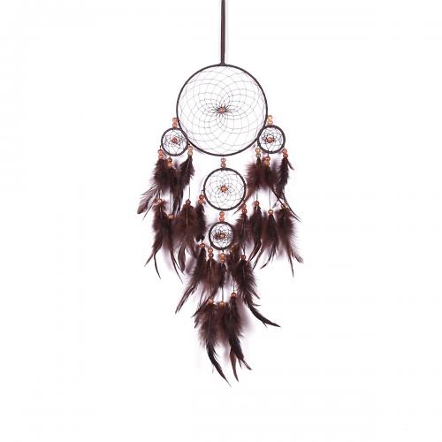 Mode Dreamcatcher, plume, avec Canne & Nylon & fer, fait à la main, pour la maison et le bureau, brun, 560mm, Vendu par PC