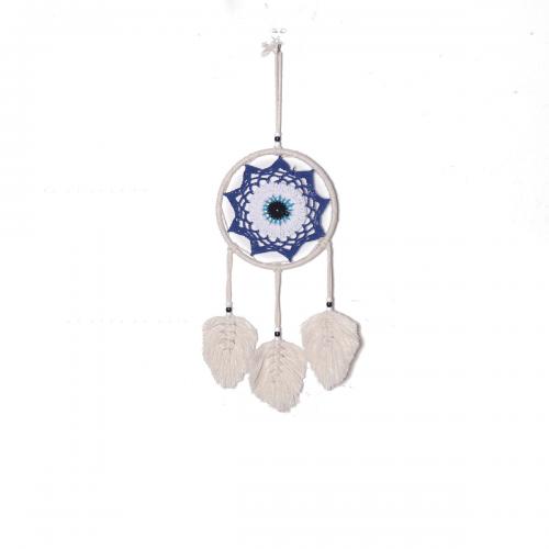 Mode Dreamcatcher, Fil de coton, avec fer, fait à la main, pour la maison et le bureau & motif de mauvais œil, blanc, 350mm, Vendu par PC