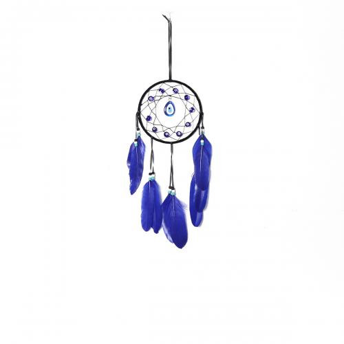 Mode Dreamcatcher, plume, avec Canne & Nylon & fer, fait à la main, pour la maison et le bureau & motif de mauvais œil, bleu, 500mm, Vendu par PC