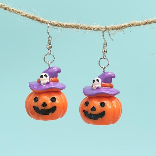 Resin Drop Earring, Iron, with Resin, Pumpkin, fashion jewelry, orange 