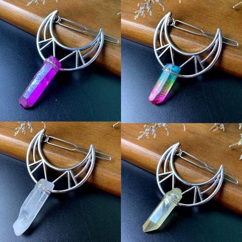 Hair Slide, Iron, with Quartz, Moon, handmade & for woman [