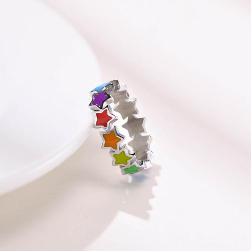 Émail Bague en Acier inoxydable , Acier inoxydable 304, étoile, poli, bijoux de mode & normes différentes pour le choix & pour femme & émail, couleur originale .5mm, Vendu par PC