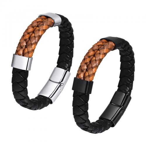 Pulseras de cordón de cuero artificial, con acero inoxidable 304, pulido, Joyería & para hombre, más colores para la opción, longitud:aproximado 21 cm, Vendido por UD