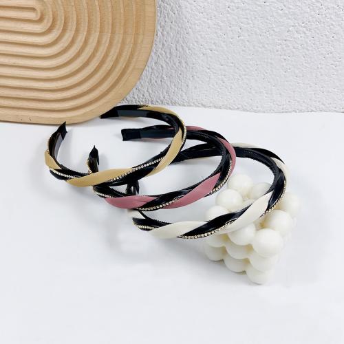 Hair Bands, Plastic, with PU Leather, handmade, for woman & with rhinestone [