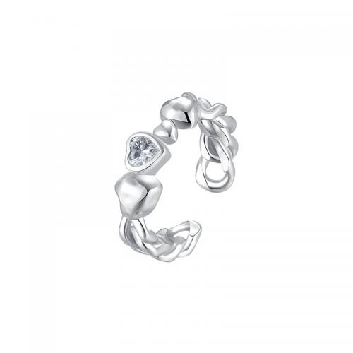 Anillo de Plata Ley, plata de ley 925, Corazón, ajustable & para mujer & con diamantes de imitación, plateado, tamaño:6, Vendido por UD