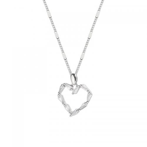 Collar de la joyería de plata esterlina, plata de ley 925, con 2inch extender cadena, Corazón, chapado en platina real, para mujer & con diamantes de imitación & hueco, longitud:aproximado 15.7 Inch, Vendido por UD