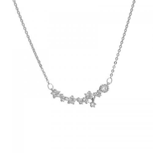 Collar de la joyería de plata esterlina, plata de ley 925, con 2inch extender cadena, Estrella, chapado en platina real, para mujer & con diamantes de imitación, longitud:aproximado 15.7 Inch, Vendido por UD