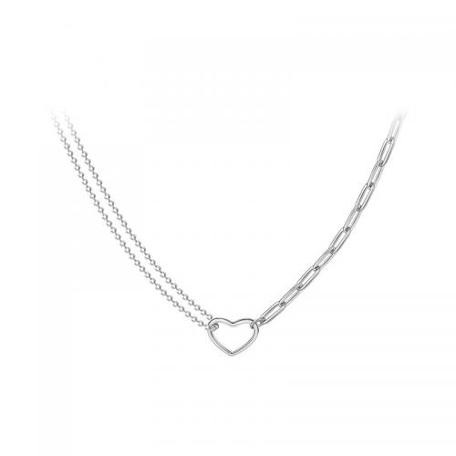 Collar de la joyería de plata esterlina, Plata de ley 925, con 2inch extender cadena, Corazón, chapado en platina real, para mujer & hueco, longitud:aproximado 15.7 Inch, Vendido por UD