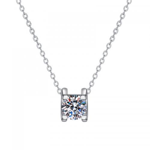 Zircon cubique Micro Pave collier en argent sterling, argent sterling 925, avec 2inch chaînes de rallonge, Motif géométrique, Plaqué de platine, bijoux de mode & pavé de micro zircon & pour femme Environ 15.7 pouce, Vendu par PC