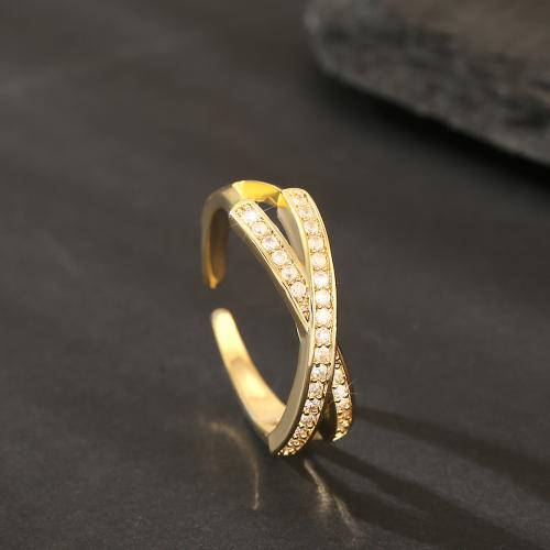 Cubic Zirconia Micro Pave Brass Finger Ring, gold color plated, fashion jewelry & micro pave cubic zirconia & for woman 