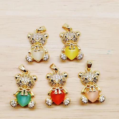 Crystal Brass Pendants, with Crystal, Bear, 18K gold plated, DIY & micro pave cubic zirconia [