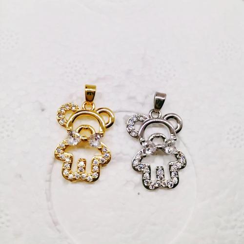 Rhinestone Brass Pendants, Bear, plated, DIY & micro pave rhinestone & hollow 