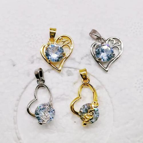 Cubic Zirconia Brass Pendants, with Cubic Zirconia, Heart, plated, DIY & hollow 