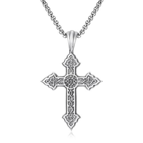 Collier de bijoux de titane, stannum (stannum), avec Acier titane, avec 1.97inch chaînes de rallonge, croix, poli, bijoux de mode & pour homme Environ 23.62 pouce, Vendu par PC