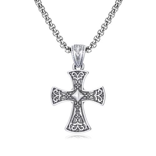 Collier de bijoux de titane, stannum (stannum), avec Acier titane, avec 1.97inch chaînes de rallonge, croix, poli, bijoux de mode & unisexe Environ 23.62 pouce, Vendu par PC