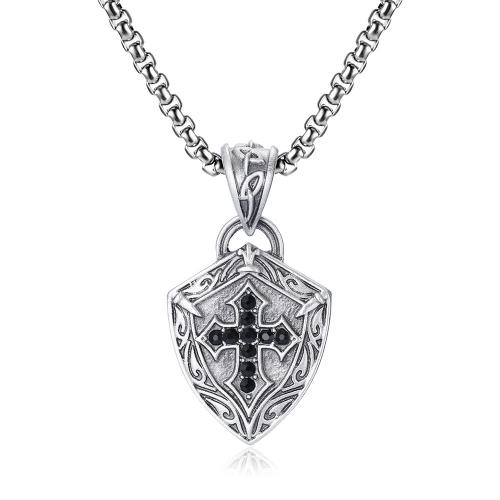 Collier de bijoux de titane, stannum (stannum), avec Acier titane, avec 1.97inch chaînes de rallonge, Bouclier, poli, bijoux de mode & pour homme & avec strass Environ 23.62 pouce, Vendu par PC