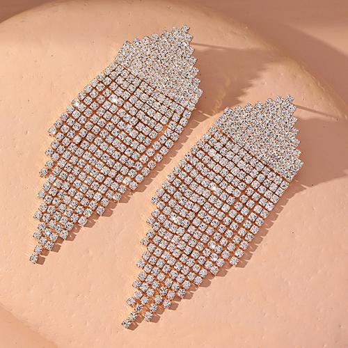 Fashion Fringe Earrings, Zinklegierung, plattiert, Modeschmuck & mit Strass, goldfarben, 26x78mm, verkauft von Paar