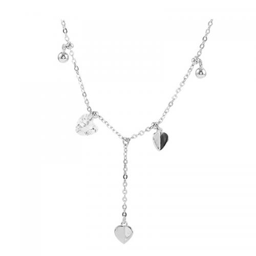 plata de ley 925 collar, con 2inch extender cadena, Corazón, chapado en platina real, Joyería & para mujer & con diamantes de imitación, longitud:aproximado 15.7 Inch, Vendido por UD