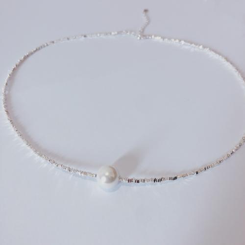 argent sterling 925 collier, avec Shell Pearl & perle d'eau douce cultivée, avec 2inch chaînes de rallonge, bijoux de mode & styles différents pour le choix & pour femme Environ 15.7 pouce, Vendu par PC[