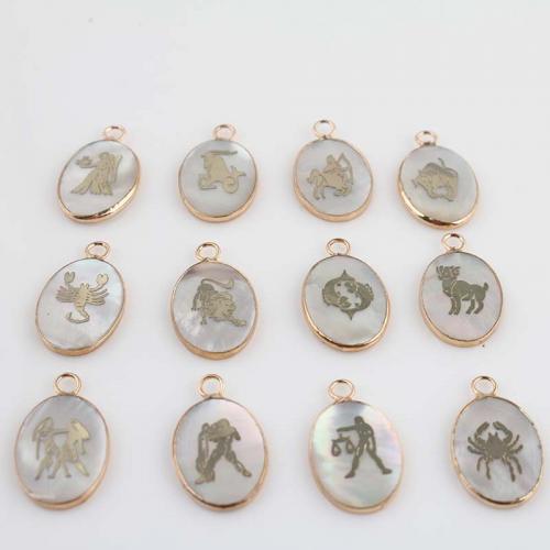 Brass Shell Pendants, White Shell, with Brass, Flat Oval, gold color plated, fashion jewelry & DIY 