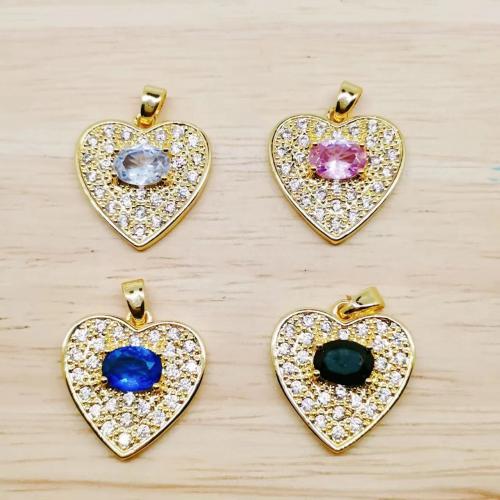 Cubic Zirconia Micro Pave Brass Pendant, Heart, gold color plated, DIY & micro pave cubic zirconia [