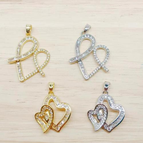 Cubic Zirconia Micro Pave Brass Pendant, Heart, plated, DIY & micro pave cubic zirconia & hollow [