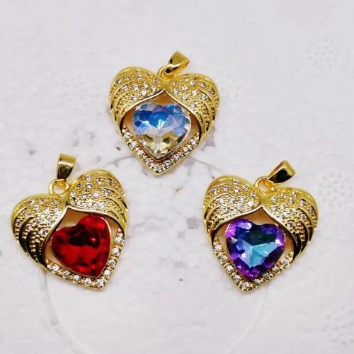 Crystal Brass Pendants, with Crystal, Heart, gold color plated, DIY & micro pave cubic zirconia [