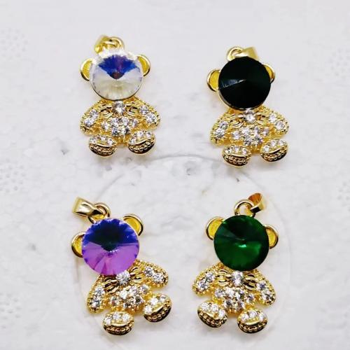 Cubic Zirconia Micro Pave Brass Pendant, Bear, gold color plated, DIY & micro pave cubic zirconia [