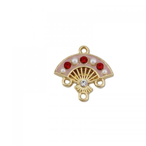 Rhinestone Zinc Alloy Connector, with Plastic Pearl, Fan, gold color plated, DIY & enamel & with rhinestone & 1/3 loop [