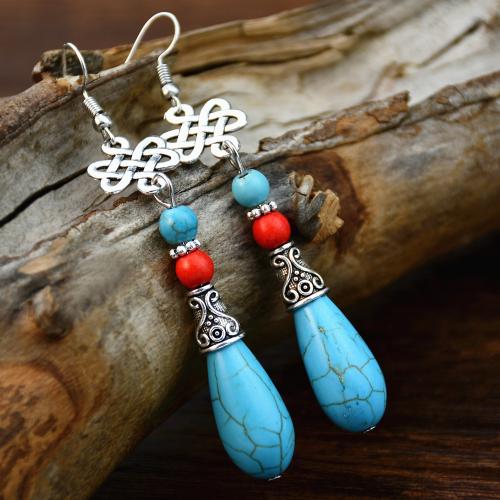 Turquoise Zinc Alloy Earring, with turquoise, Teardrop, plated, folk style & for woman, green, 80mm [