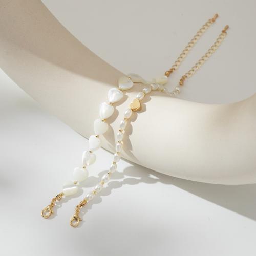 Collier de coquillages, laiton, avec coquille, Placage, bijoux de mode, blanc é, Vendu par fixé