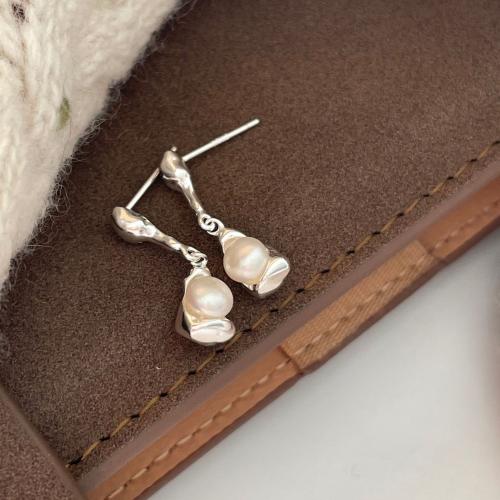 925 Sterling Silver Drop Earring, with Plastic Pearl, plated, Korean style & for woman 20mm [