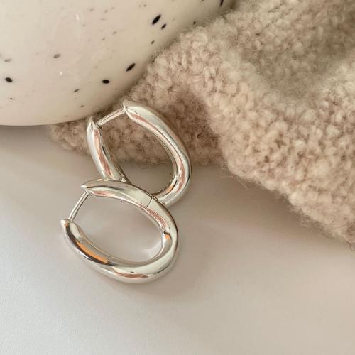 925 Sterling Silver Huggie Hoop Earring, plated, Korean style & for woman & hollow 30mm 