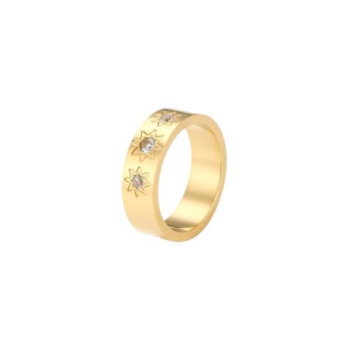 Cubic Zirconia anillo de dedo de acero inoxidable, acero inoxidable 304, 18K chapado en oro, Joyería & diverso tamaño para la opción & micro arcilla de zirconia cúbica & para mujer, dorado, Vendido por UD