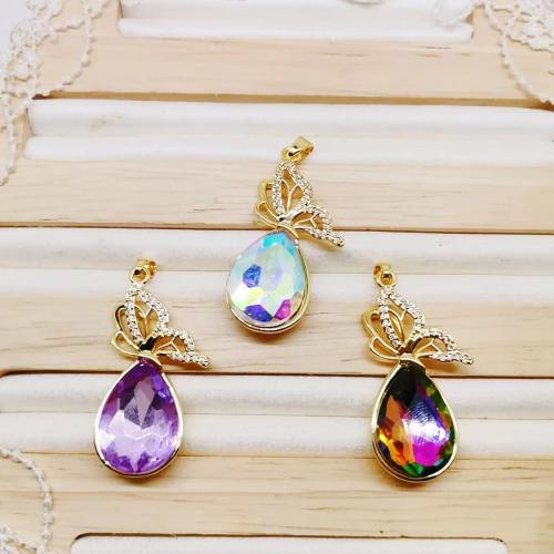 Crystal Brass Pendants, with Crystal, Teardrop, gold color plated, DIY & micro pave cubic zirconia [