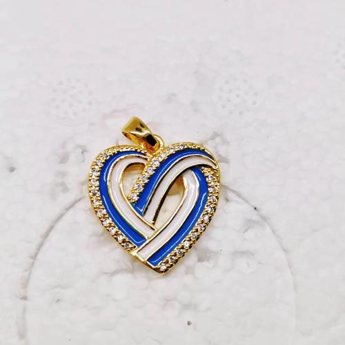 Cubic Zirconia Micro Pave Brass Pendant, Heart, gold color plated, DIY & micro pave cubic zirconia & enamel [