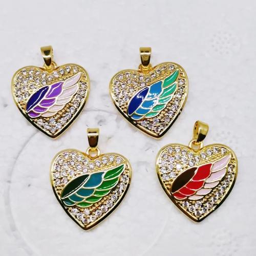 Cubic Zirconia Micro Pave Brass Pendant, Heart, gold color plated, DIY & micro pave cubic zirconia & enamel [