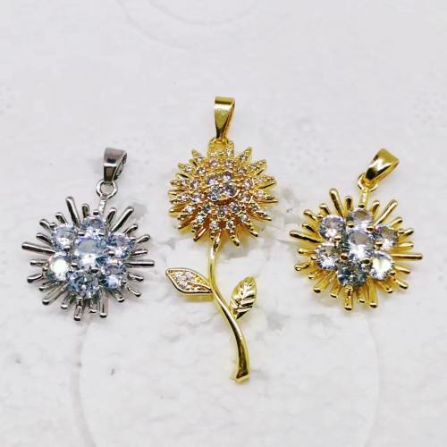 Cubic Zirconia Micro Pave Brass Pendant, Flower, plated, fashion jewelry & DIY & micro pave cubic zirconia [