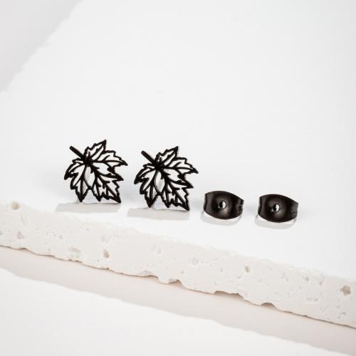 Stainless Steel Stud Earring, 304 Stainless Steel, Maple Leaf, Vacuum Ion Plating, fashion jewelry & for woman & hollow 