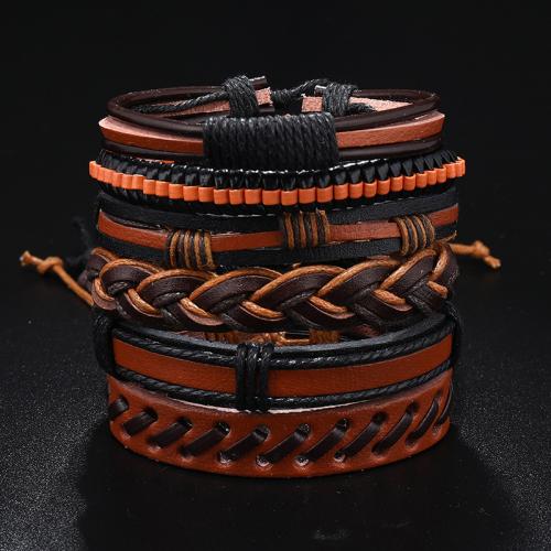 PU Leather Cord Bracelets, with Wax Cord, 6 pieces & fashion jewelry & Unisex Approx 17-24 cm [