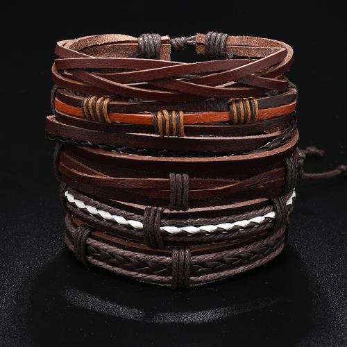 bracelet de cordon en PU , cuir PU, avec corde de cire, 6 pièces & multicouche & unisexe Environ 17-24 cm, Vendu par fixé[