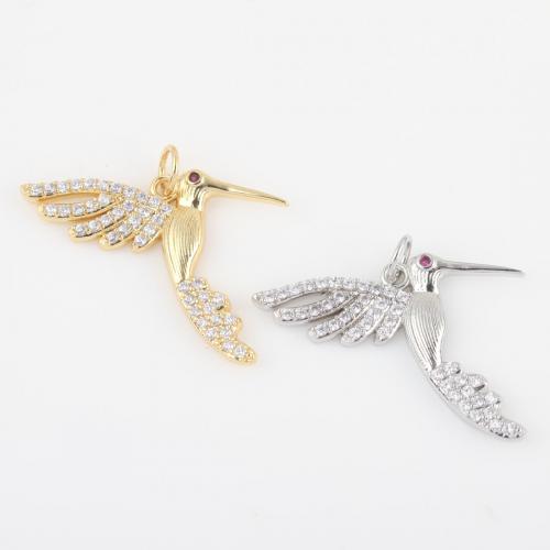 Cubic Zirconia Micro Pave Brass Pendant, Bird, plated, DIY & micro pave cubic zirconia [